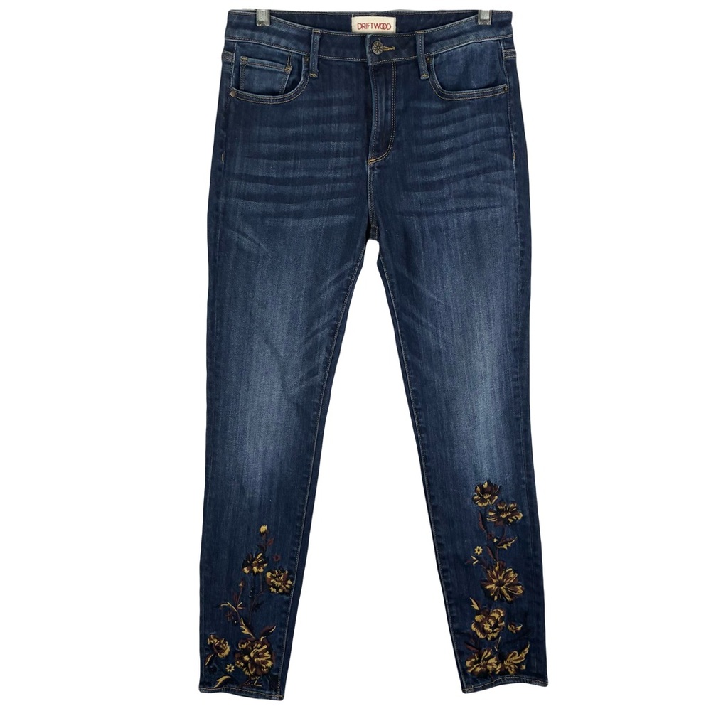 Nwot Driftwood Free People Jackie Jeans 28x28 Floral Embroidery Blue